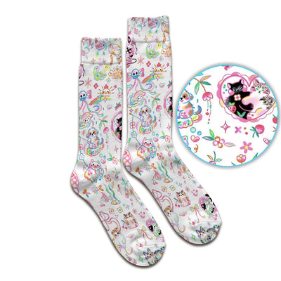 Cute Kawaii Animal Rainbow Heart Pattern Socks, Adult Socks for Men and Women