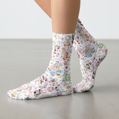 Cute Kawaii Animal Rainbow Heart Pattern Socks, Adult Socks for Men and Women