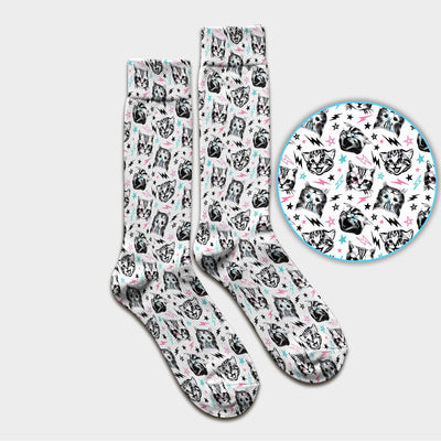 Playful Cat Faces Lightning Pattern Socks, Adult Socks for Men and Women