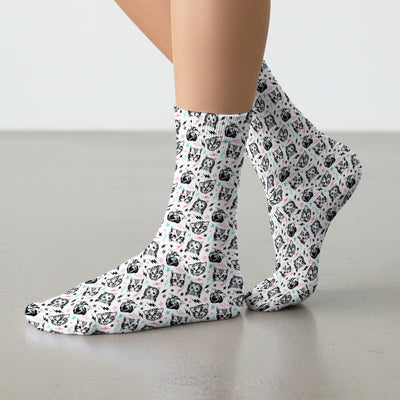 Playful Cat Faces Lightning Pattern Socks, Adult Socks for Men and Women