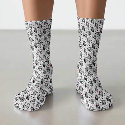 Playful Cat Faces Lightning Pattern Socks, Adult Socks for Men and Women