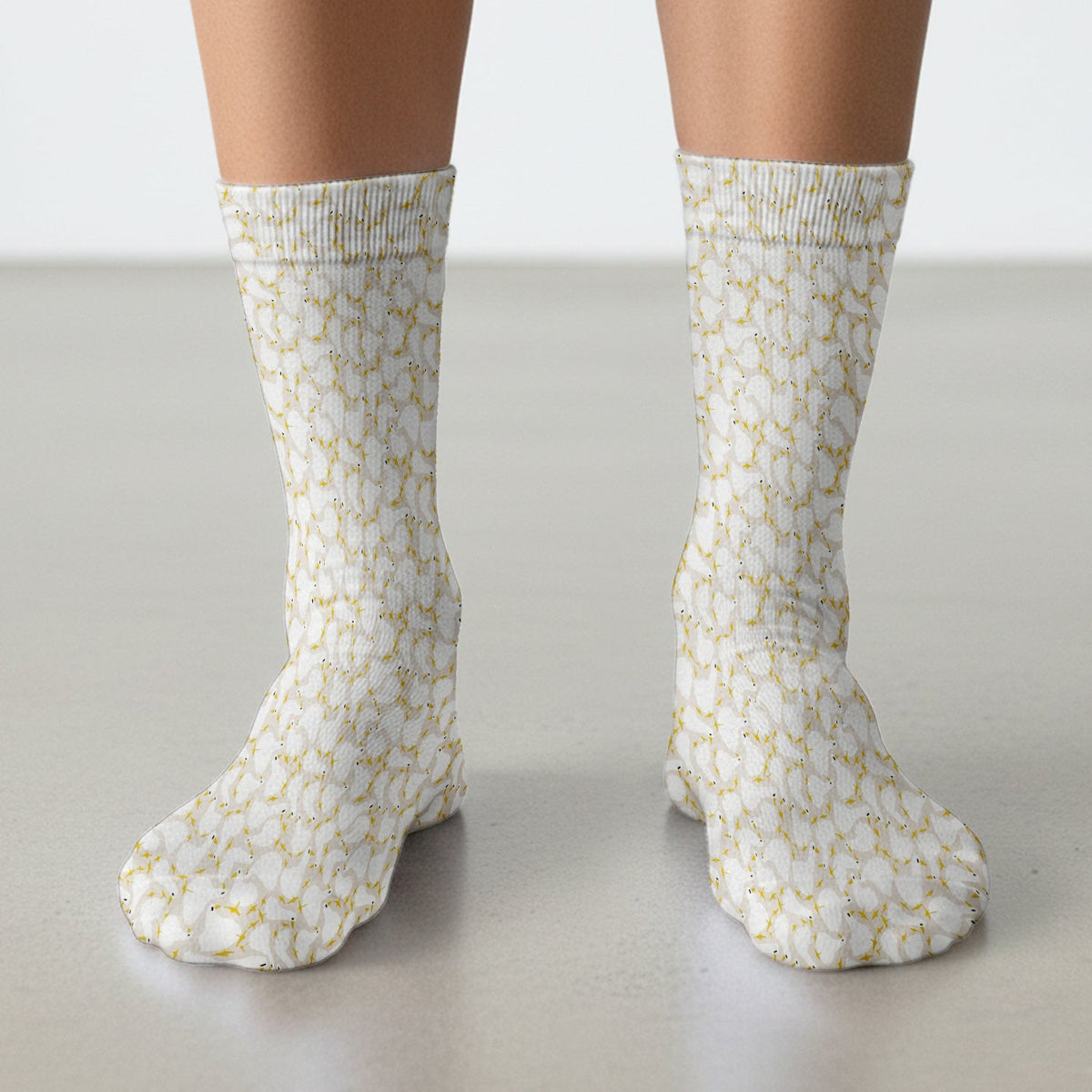 Cute White Goose Yellow Star Pattern Socks, Adult Socks for Men and Women