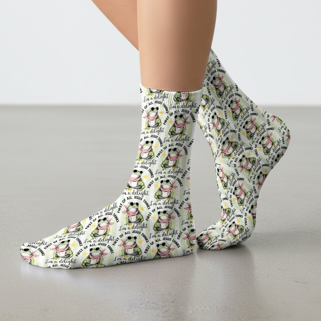 Funny Frog Coffee Quote Pattern Socks, Adult Socks for Men and Women