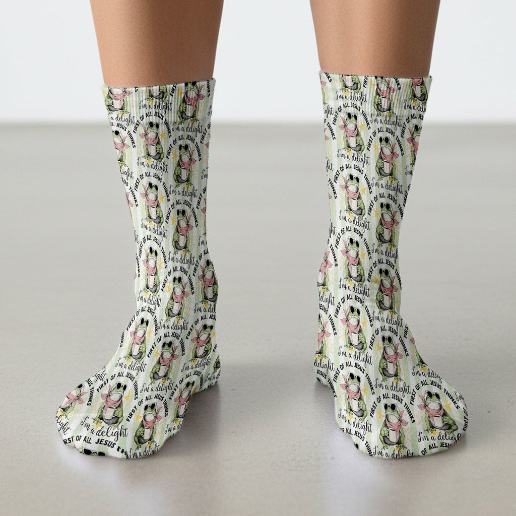 Funny Frog Coffee Quote Pattern Socks, Adult Socks for Men and Women