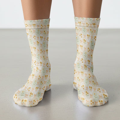 Cute Sunflower Ribbon Patchwork Pattern Socks, Adult Socks for Men and Women