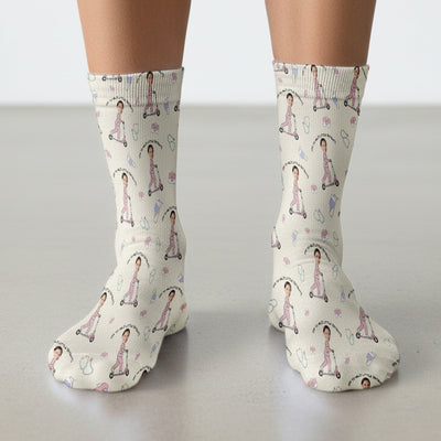 Custom Face Pediatric Nurse Scooter Pattern Socks, Breathable Fabrics Medical Uniform