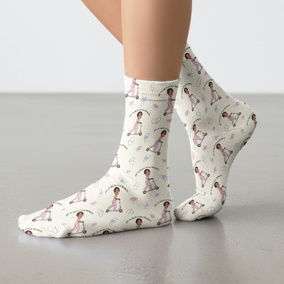 Custom Face Pediatric Nurse Scooter Pattern Socks, Breathable Fabrics Medical Uniform