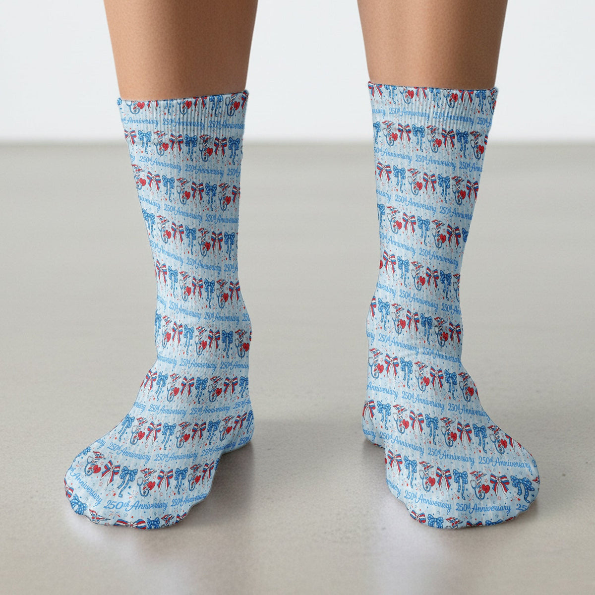 Festive 250th Anniversary Nurse Ribbon Heart Pattern Socks, Adult Socks for Men and Women