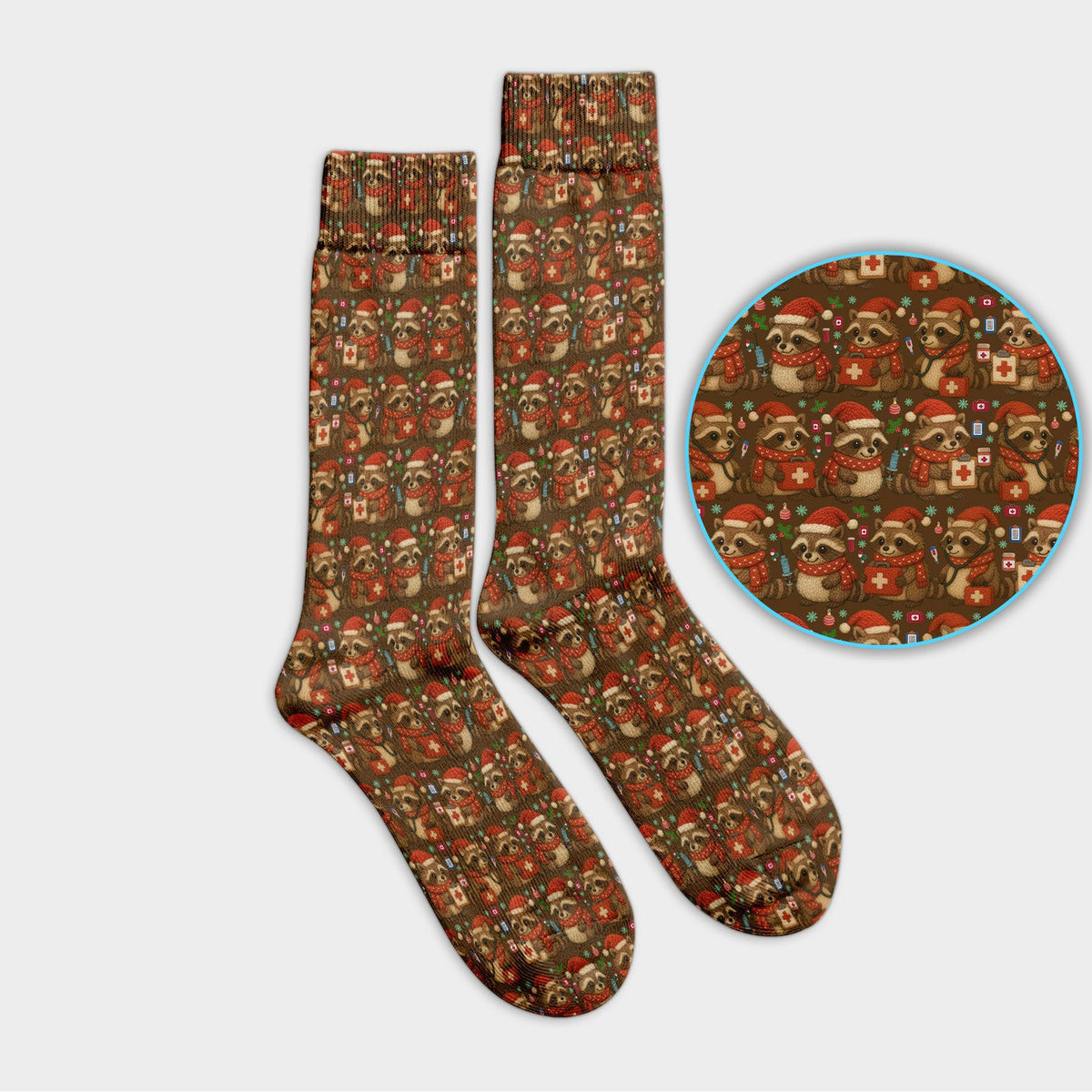 Christmas Scrub Socks – Nurse Raccoon Pattern Sock – Cute Medical Uniform For Nursing