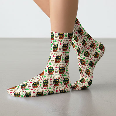 Funny Black Cat Socks for Nurse Doctor - Cute Reindeer Cat with Christmas Lights - Adult Socks for Men and Women