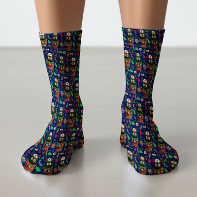 Funny Black Cat Socks for Nurse Doctor - Cute Reindeer Cat with Christmas Lights - Adult Socks for Men and Women