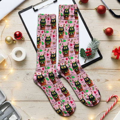 Funny Black Cat Socks for Nurse Doctor - Cute Reindeer Cat with Christmas Lights - Adult Socks for Men and Women