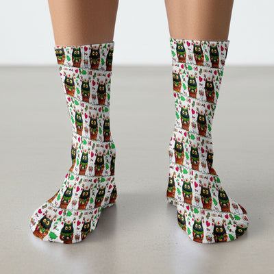 Funny Black Cat Socks for Nurse Doctor - Cute Reindeer Cat with Christmas Lights - Adult Socks for Men and Women