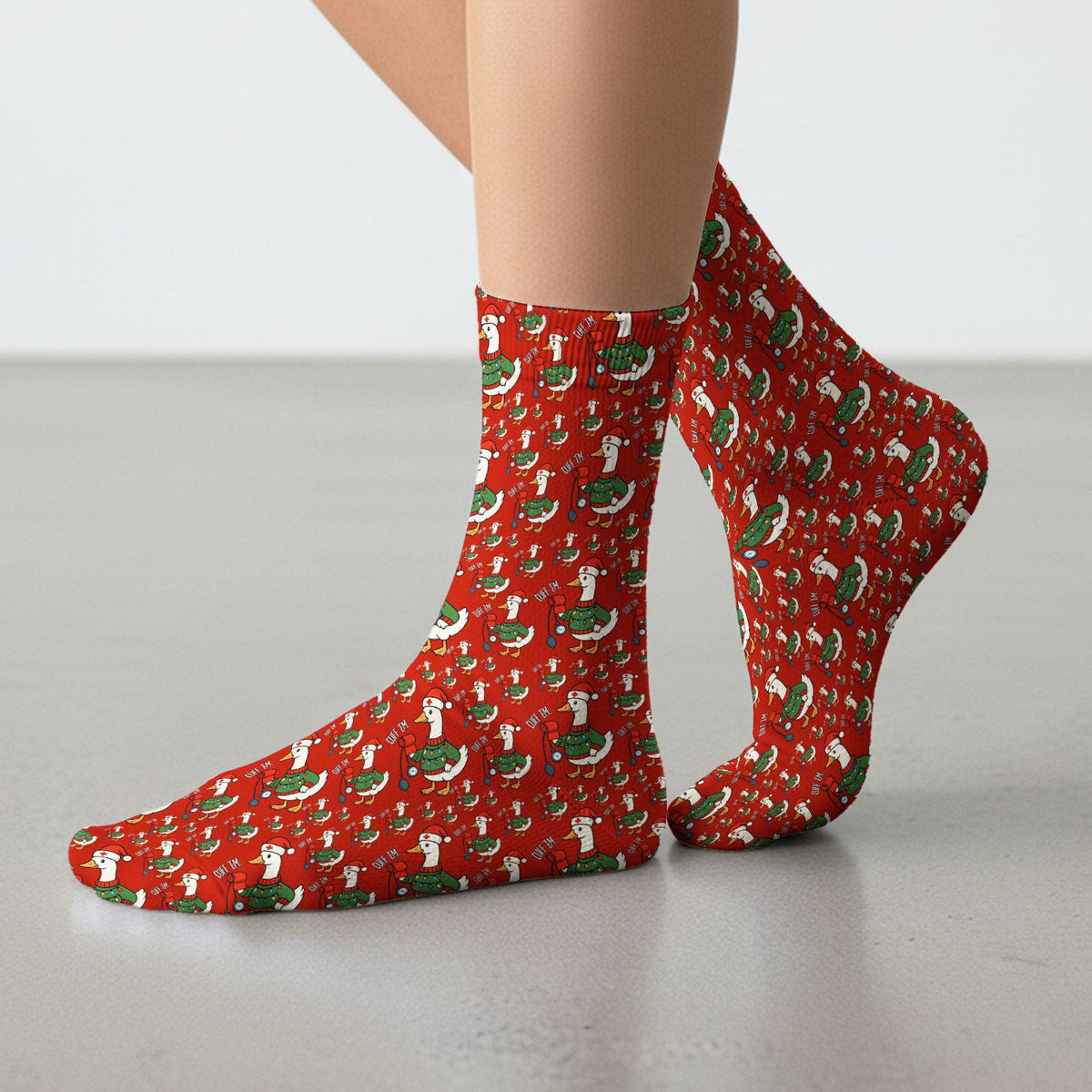 Nurse Christmas Duck Scrub Socks, Cute Goose Pattern Scrub Sock, RN LPN CNA Nursing Uniform