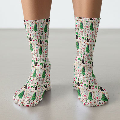 Christmas Cat Scrub Socks, Xmas Pet Pattern Scrub Sock, Breathable Fabrics Nursing Uniform