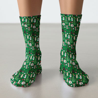 Christmas Cat Scrub Socks, Xmas Pet Pattern Scrub Sock, Breathable Fabrics Nursing Uniform