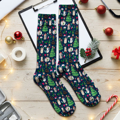 Christmas Cat Scrub Socks, Xmas Pet Pattern Scrub Sock, Breathable Fabrics Nursing Uniform