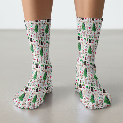 Christmas Cat Scrub Socks, Xmas Pet Pattern Scrub Sock, Breathable Fabrics Nursing Uniform