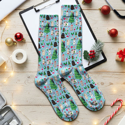 Christmas Cat Scrub Socks, Xmas Pet Pattern Scrub Sock, Breathable Fabrics Nursing Uniform