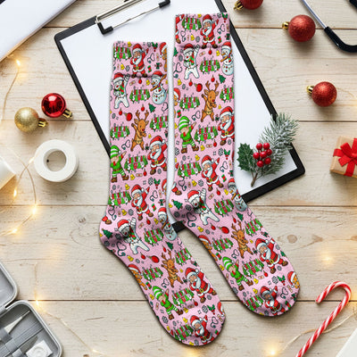Christmas Squad Socks for Nurse Doctor - Dancing Santa, Reindeer & Elf Adult Socks for Men and Women - Gift for CNA LPN RN