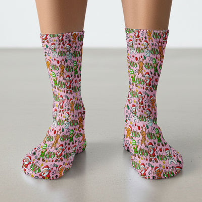 Christmas Squad Socks for Nurse Doctor - Dancing Santa, Reindeer & Elf Adult Socks for Men and Women - Gift for CNA LPN RN