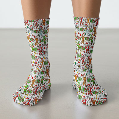 Christmas Squad Socks for Nurse Doctor - Dancing Santa, Reindeer & Elf Adult Socks for Men and Women - Gift for CNA LPN RN