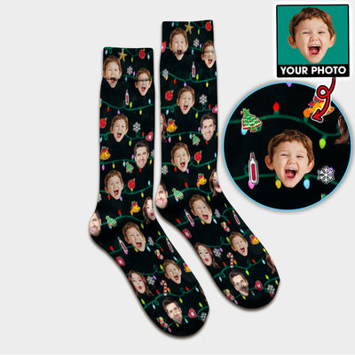 Personalized Xmas Photo Scrub Socks, Christmas Custom Face Scrub Sock, Breathable Fabrics Nursing Uniform