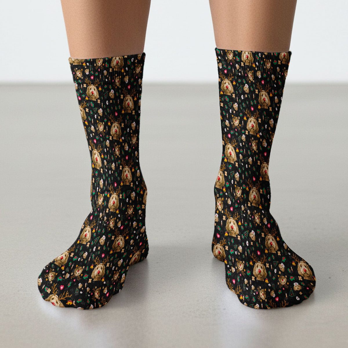 Christmas Labradoodle Socks for Nurse Doctor - Funny Reindeer Dog Adult Socks for Men and Women
