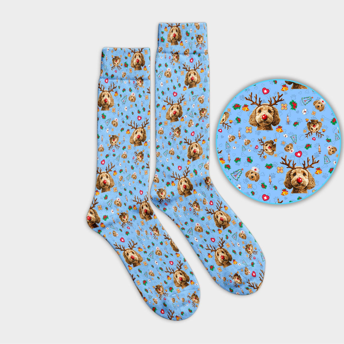 Christmas Labradoodle Socks for Nurse Doctor - Funny Reindeer Dog Adult Socks for Men and Women