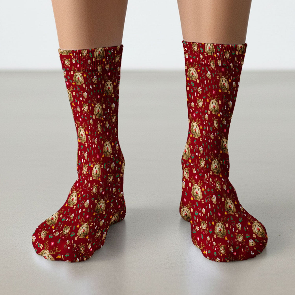 Christmas Labradoodle Socks for Nurse Doctor - Funny Reindeer Dog Adult Socks for Men and Women