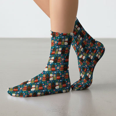 Christmas Cat Nurse Socks, Funny Holiday Medical Socks, Cute RN Gift For Nurses, Cat Lover Xmas Socks