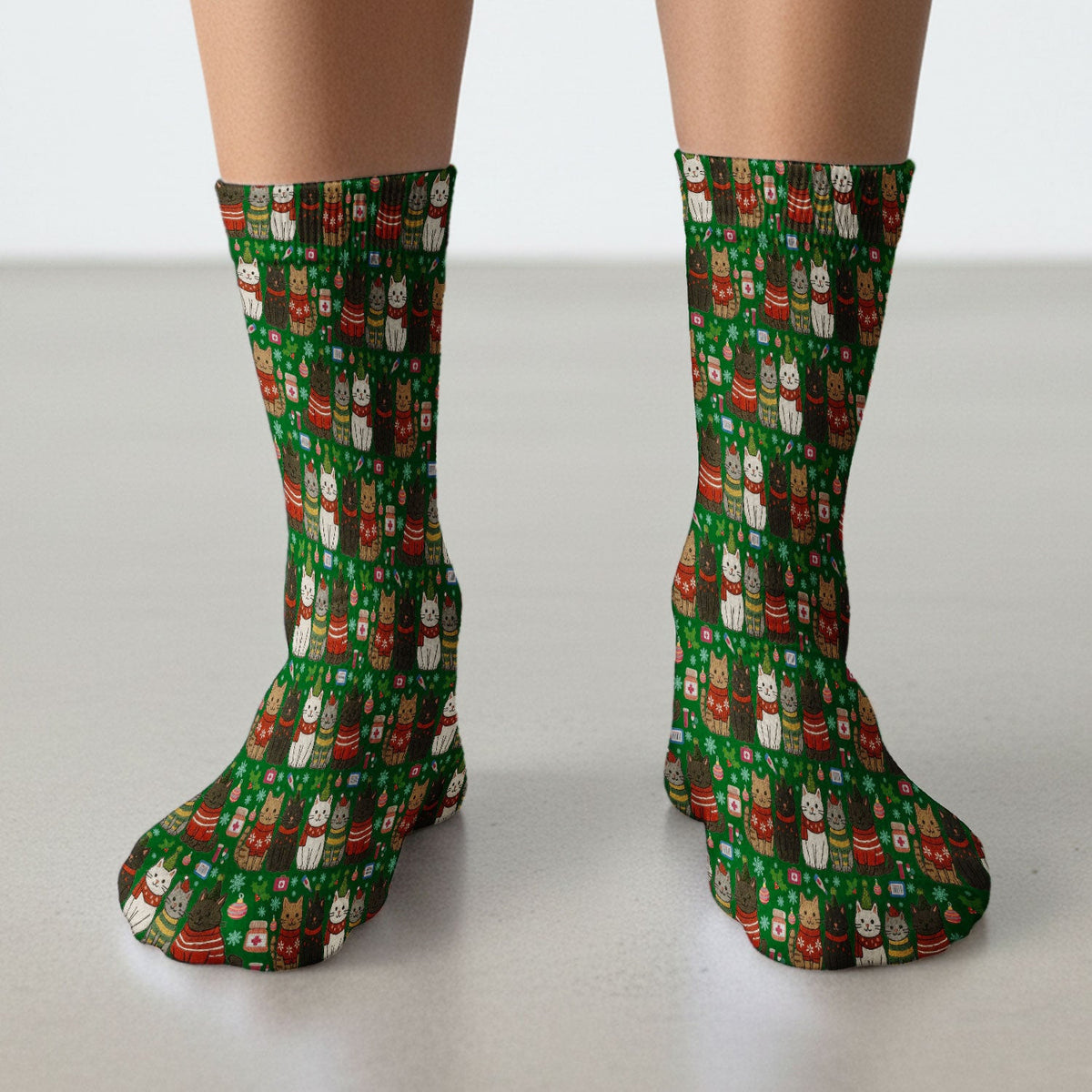 Christmas Cat Nurse Socks, Funny Holiday Medical Socks, Cute RN Gift For Nurses, Cat Lover Xmas Socks