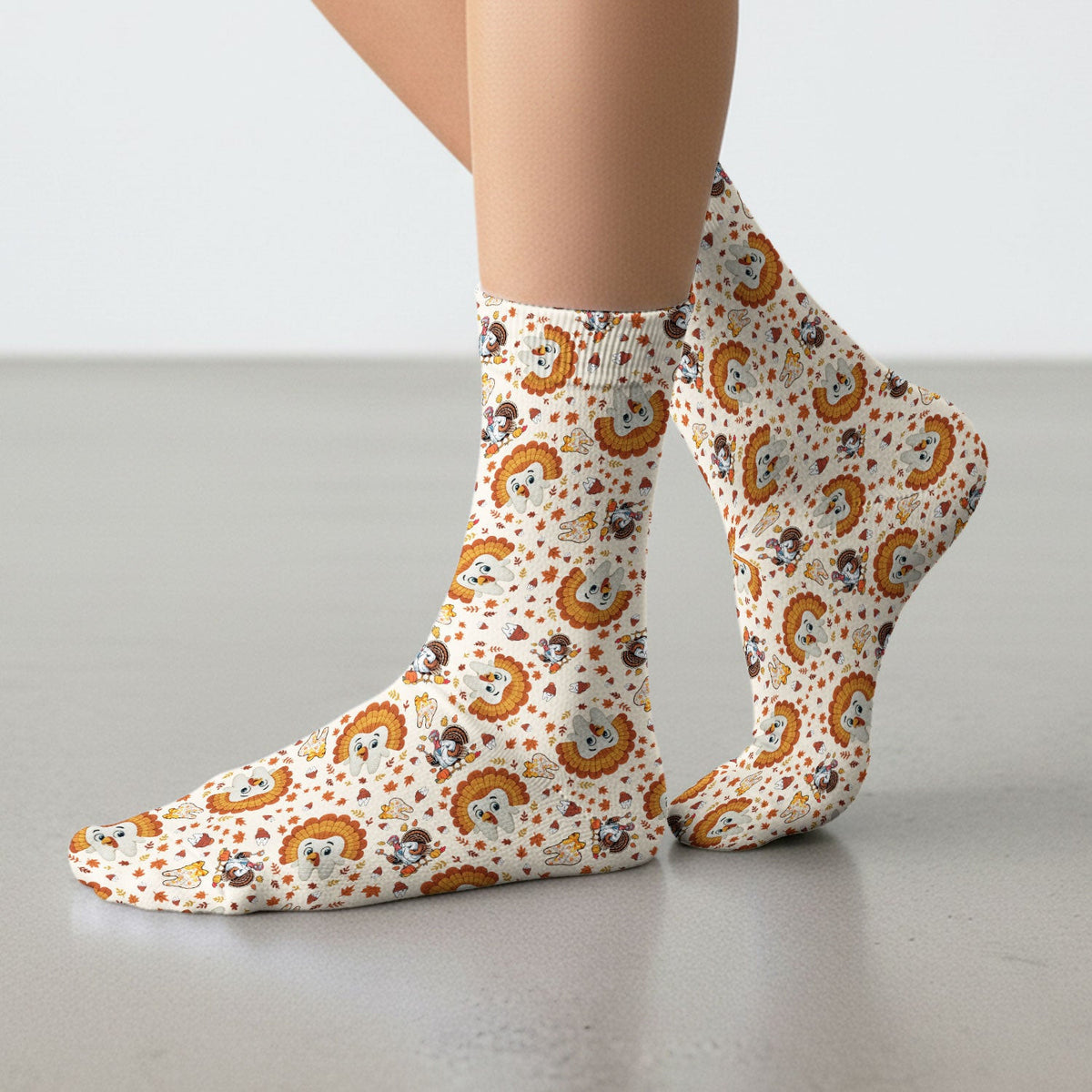 Funny Thanksgiving Tooth Socks for Nurse Doctor - Cute Turkey Dental Adult Socks for Men and Women