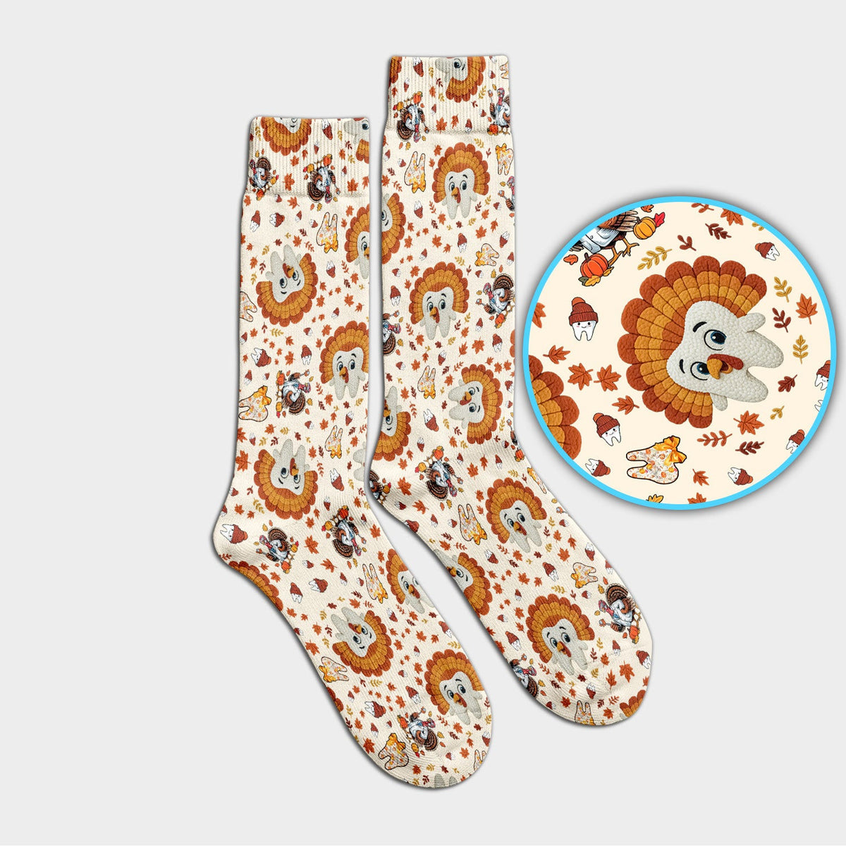 Funny Thanksgiving Tooth Socks for Nurse Doctor - Cute Turkey Dental Adult Socks for Men and Women