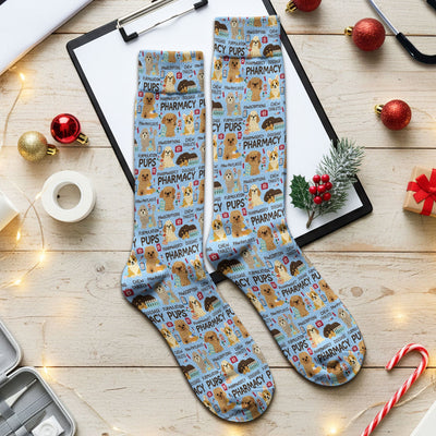 Pharmacy Pups Socks for Nurse Doctor - Cute Dog Adult Socks for Men and Women - Funny Gift for Pharmacists & Vet Techs