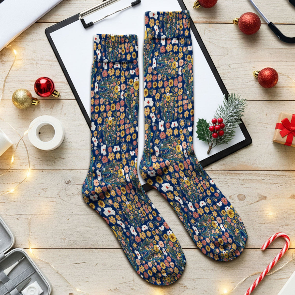 Boho Floral Tooth Socks for Nurse Doctor - Aesthetic Dental Adult Socks for Men and Women - Dentist Christmas Gift
