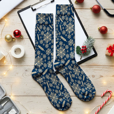 Snowflake Syringe Socks for Nurse Doctor - Winter Snow Adult Socks for Men and Women - Breathable Fabrics Medical Uniform