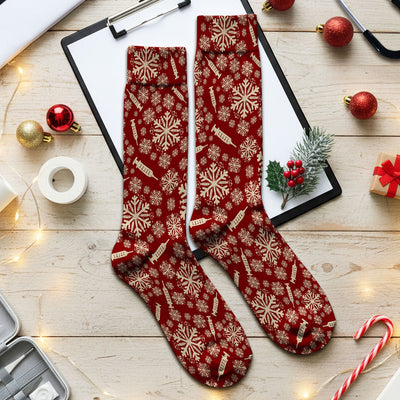 Snowflake Syringe Socks for Nurse Doctor - Winter Snow Adult Socks for Men and Women - Breathable Fabrics Medical Uniform