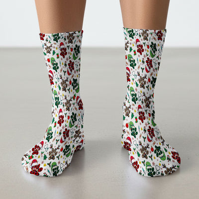 Dog Paw Print Christmas Socks for Nurse Doctor - Cute Leopard Pattern Adult Socks for Men and Women - Breathable Medical Uniform