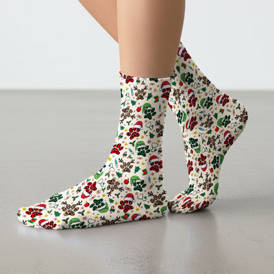 Dog Paw Print Christmas Socks for Nurse Doctor - Cute Leopard Pattern Adult Socks for Men and Women - Breathable Medical Uniform