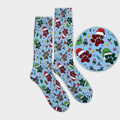 Dog Paw Print Christmas Socks for Nurse Doctor - Cute Leopard Pattern Adult Socks for Men and Women - Breathable Medical Uniform