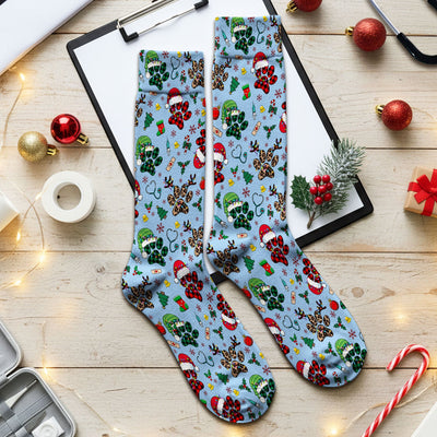 Dog Paw Print Christmas Socks for Nurse Doctor - Cute Leopard Pattern Adult Socks for Men and Women - Breathable Medical Uniform