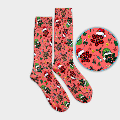 Dog Paw Print Christmas Socks for Nurse Doctor - Cute Leopard Pattern Adult Socks for Men and Women - Breathable Medical Uniform