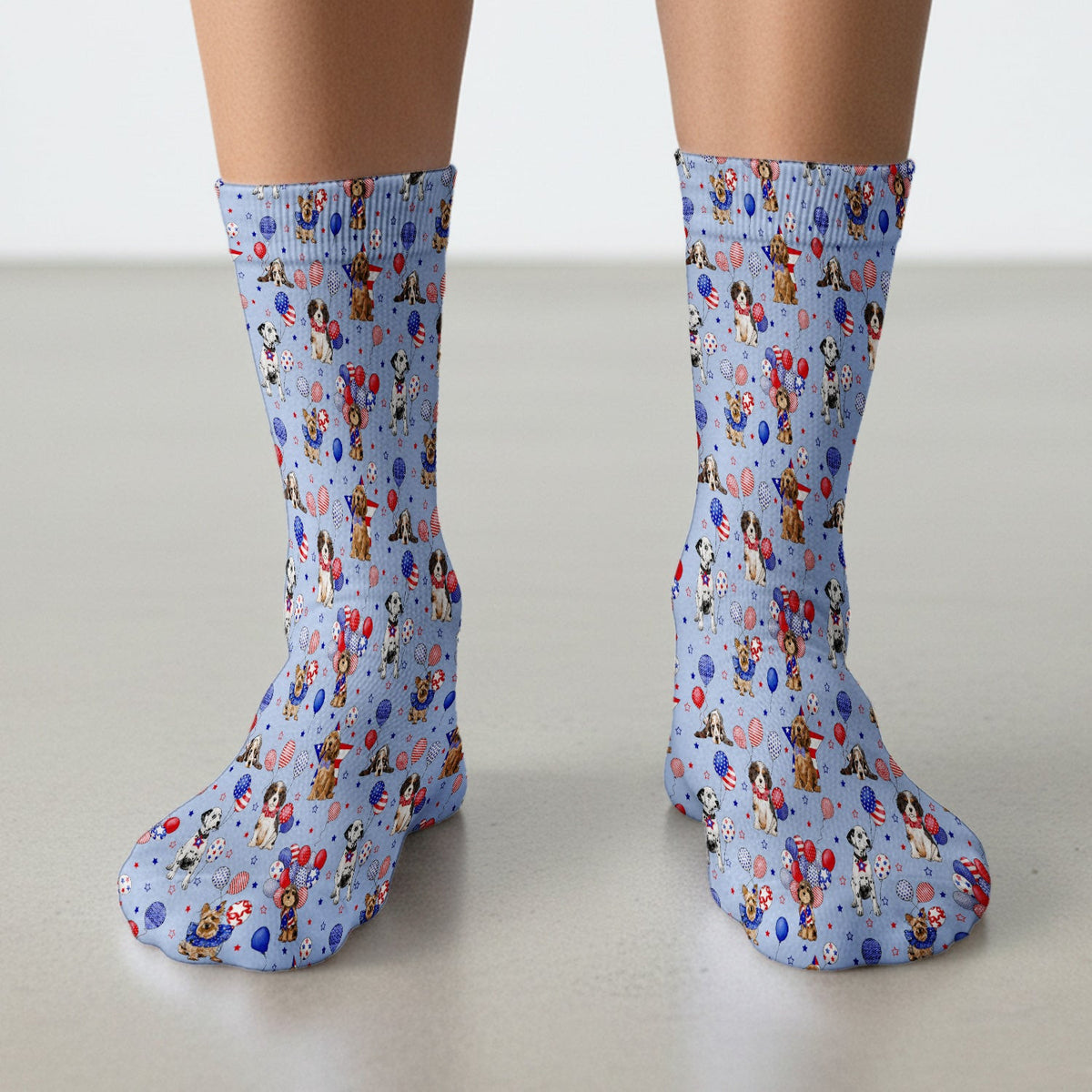 Patriotic Dogs With USA Flag Balloons Pattern Socks, Breathable Fabrics Medical Uniform