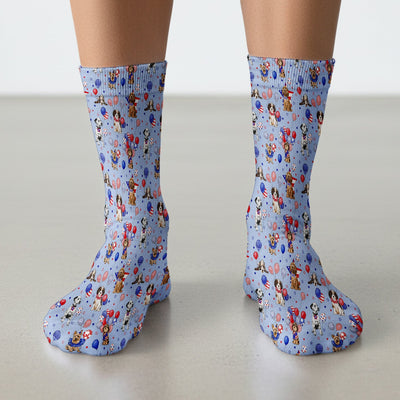 Patriotic Dogs With USA Flag Balloons Pattern Socks, Breathable Fabrics Medical Uniform
