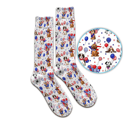 Patriotic Dogs With USA Flag Balloons Pattern Socks, Breathable Fabrics Medical Uniform