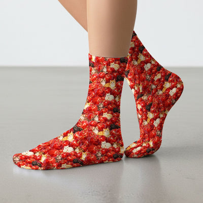 Cute Cat Cherry Pattern Socks, Adult Socks for Men and Women