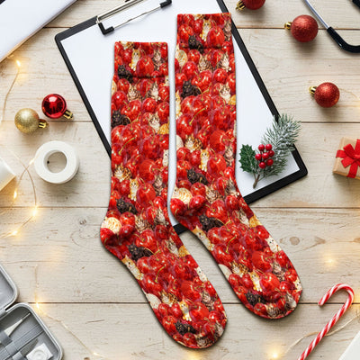 Cute Cat Cherry Pattern Socks, Adult Socks for Men and Women