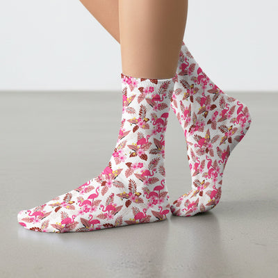 Pink Flamingo Tropical Floral Socks, Adult Socks for Men and Women
