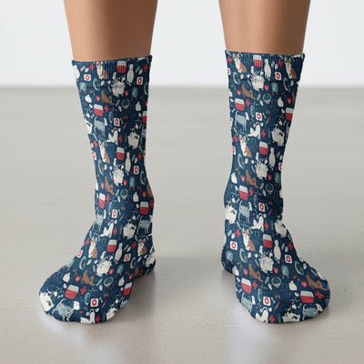 Dogs With Veterinary Tools And Paw Print Socks, Breathable Fabrics Medical Uniform